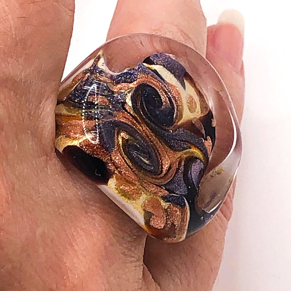 Murano Style Art Glass Flat-Top Ring – Swirl Statement Cocktail Jewelry